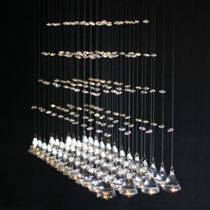 Halbinsel kristall ljuskrona diamantformad kristallkula hängande vardagsrum rostfritt stål 28 inches i längd 35inches höjd