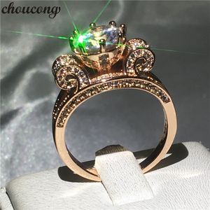 Choucong Moda Croen Ring 3ct Diamante Cz Rose gold filled 925 Anéis De Noivado de Casamento de Prata Banda para as mulheres homens Jóias