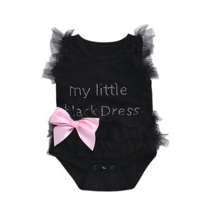 Newborn Baby Girls Bodysuits Fashion Embroidered Lace My Little Black/White/Pink Dress Letters Infant Baby Bodysuit Rompers