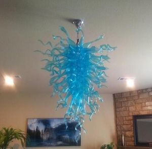 Rabatt moderna lampor lyx blå färgad blomma taklampa konst belysning handblåst murano glas ledigt hängande ljus