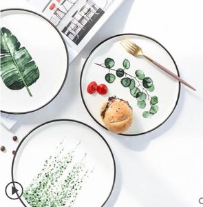 Nordic простой современный диск зеленый завод керамический поднос тарелка Западный ресторан кухня украшение украшения плиты