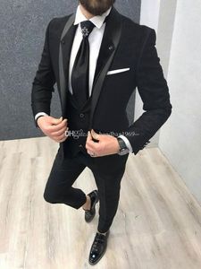 New Design One Button Black Groom Tuxedos Shawl Lapel Groomsmen Mens Suits Wedding/Prom/Dinner Blazer (Jacket+Pants+Vest+Tie) K239