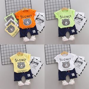 Wholesale feathered tutu resale online - 2019 trend style summer cotton round collar Kawaii bear pattern with short sleeve and shorts two pieces for boys and girls