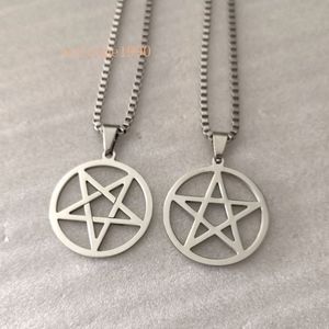 two style choose Fashion Jewish Mens boys silver stainless steel Pagan Wicca star pendant necklace Box chain 2.4mm 24'' hip-hop