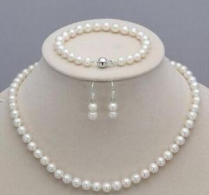 Biżuteria Naturalna Endewater7-8mm Pearl Necklace18 '' Bracelet8 '' Set Earrings