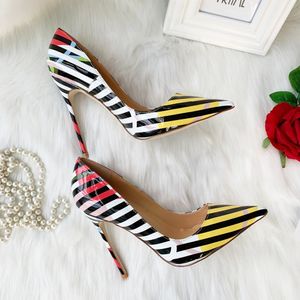 Free shipping fashion Designer pumps pointy toe heels new style zebra printed patent leather stripe pointed toe shoes bridal wedding shoes