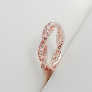 Partihandel New Women Luxury Fashion K Rose Gold Ring Set Originalbox för Pandora Real Silver CZ Diamant Wedding Ring