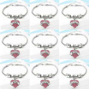 Wholesale- Diamond love Heart charm bracelet crystal family member Mom Daughter Grandma Believe Faith Hope best friend wristband for women