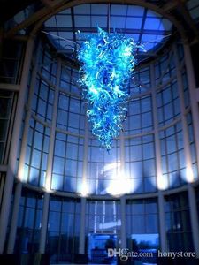 Villa Decor Style Art Pendant Light Living Room Hotel Romantic Lamp Decoration Hand Blown Blue Murano Glass Crystal Chandelier