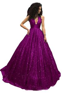 Mörkgrön 2021 Sexig en linje glittrande glitter Deep V Neck -balklänningar med bling sequined Long Formal Party Evening Wear Gowns234p