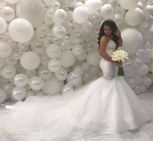 New African Mermaid Wedding Dresses Sweetheart Sleeveless Lace Appliques Tulle Chapel Train Plus Size Custom Made Formal Bridal Gowns