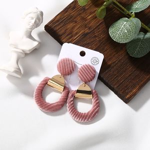 Trendy Statemet Drop Earrings for Girls Woman Fashon Jewelry Hollow Pink Velvet Geometry Earrings New Arrivals