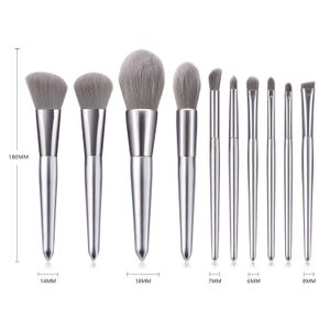 Pro 10Pcs Makeup brushes kit silver color for loose powder blush eyeshadow cosmetics soft nylon hair brush DHL Free