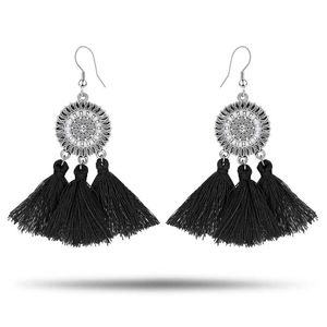 Modest chic tassel long flowing bohemian fringed retro pendant earrings female earrings