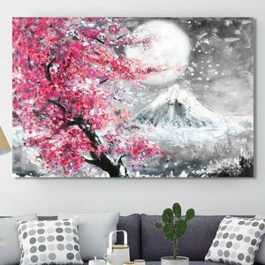 Högkvalitativ 100% Handmålat Landskap Oljemålning på kanfas Fuji Moutain Cherry Blossom Home Wall Decor Art M802