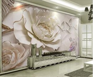 3D Peony Carp Resin Embossed Wallpaper for Living Room, Modern and Elegant