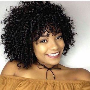 Wholesale african american short hairstyle wigs resale online - high quality hairstyle short soft kinky curly wig African American simulation human hair short curly wig with bang in stock