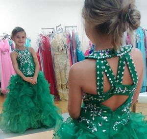 Cute Emerald Green Girls Pageant Dress Princess Puffy Skirt Children Toddler Party Prom Ball Gown Short Pretty For Little Kid