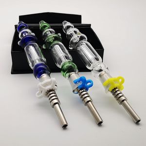 10 mm 14 mm Kits de colector Nector conjunto Mini pipas para fumar con punta de titanio Plataformas de aceite Dab Plato de vidrio de paja Colectores NC Pequeño Bong