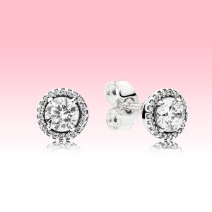 Orecchini a bottone scintillanti rotondi Big CZ Diamond Women Wedding Jewelry con scatola logo originale per set di orecchini in argento sterling Pandora 925