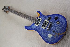 Guitarra elétrica fábrica personalizado azul com nuvens de bordo Veneer, Padrão Lua, Aves Fret embutimento, pode ser personalizado