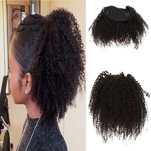 Evermagic 8-30inches Afro Kinky Curly human hair ponytail extensions drawstring hairpieces natural curly clip in ponytail