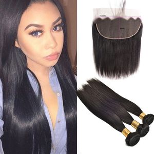 Malaysian RUyibeauty Straight Three Bundles With 13X6 Lace Frontal With Baby Hair Natural Color Hair Wefts With 13 By 6 Lace Frontal