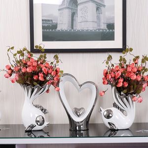 Creative Kiss Fish Flower Vase Decoration Wedding Home Decorative Ceramic Vase Furnishing for Living Room Fish Heart Shape Craft Ornament