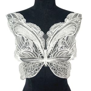 White Fabric Butterfly Appliques Mesh Lace Trims Embroidered Wedding Gown Collar Sew On Patch For Dress DIY Decoration