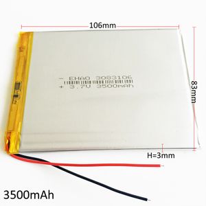 Modelo 3083106 3.7 V 3500 mAh LiPo Bateria De Polímero De Lítio Recarregável Para DVD PAD telefone Móvel banco Do Poder Do GPS Da Câmera E-livros Caixa de TV Recodificador