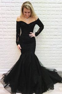 Prom Dresses Black Off Ramię Sweep Train Mermaid Brilliant Długoszech Dress Dress Cocktail Party Suknie Czarne Dziewczyny Formalna Suknia