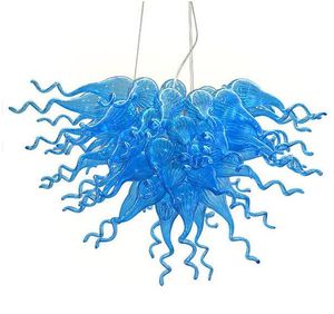 Oświetlenie Niebieskie Szkło Murano Żyrandol Lampa LED Light 2 Lata Gwarancji Salon Jadalnia Ręcznie Dmuchanego Szkła Dekoracyjny Żyrandol