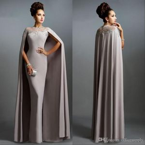 Vintage Formal Sheath Evening Dresses with Long Cape Lace Mother of the Bride Formal Party Plus Size Prom Gowns