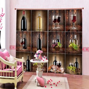 Personalizado Wine Cortinas Vinho Tinto Cabernet Frasco e queijo de vidro e das uvas em Pranchas de madeira Janela cortinas para sala de estar Conjuntos quartos Decor