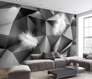 장식 벽지 현대 회색 흰색 3D 스테레오 기하학적 깃털 소파 TV 배경 벽을 배경 화면