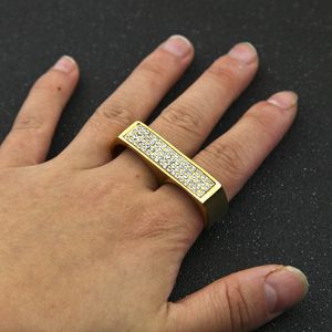 Hip Hop Rhinestone Tweevoudige Ring voor Mens Geometrische Glanzende Vergulde Roestvrijstalen eenvoudige ringen Mode-sieraden