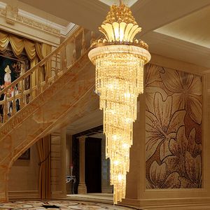 LED Modern Pendant Lamps Luxury Villa Hotel Large Engineering Crystal Ceiling Light Gold Europe Style Foyer Lamps Living Room