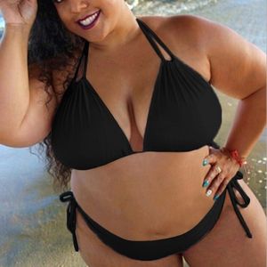 Women Swimwear Plus Size Bandage Bikini Set Solid Padded Bra Bikini Split Large Size Body Swimsuit Beachwear Bikinis #LG