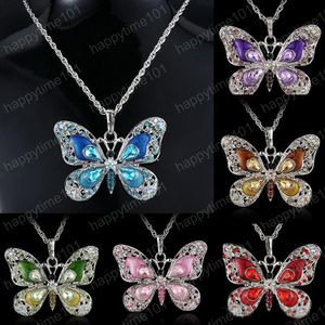 Högkvalitativ mode Färgglada Butterfly Hänge Långkedja Halsband Collier Femme Smycken Emalj Crystal Animal Halsband för kvinnor