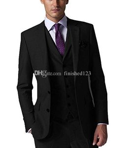 Klasik Stil İki Düğmeler Siyah Düğün Damat Smokin Çentik Yaka Groomsmen Erkekler Suits Balo Blazer (Ceket + Pantolon + Yelek + Kravat) No: 1915