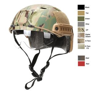 Equipamento ao ar livre BJ Capacete tático rápido com óculos AirSoft Paintabll Tiro CAMO CAPEÇA ENGRENAGEM ABS ABSIMENTO NO01-005