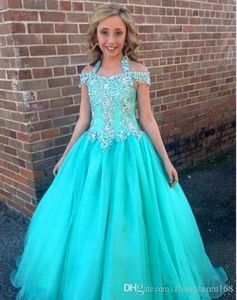 Платья для девочек-цветочниц на свадьбу Jewel Sweep Train Аппликации Оборки для девочек Конкурсное платье Детское платье на день рождения