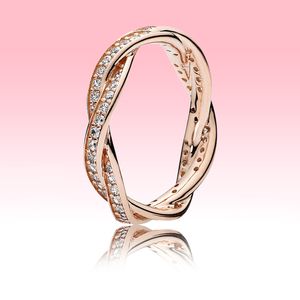 Amantes de ouro rosa anel cz jóias de diamante para pandora 925 prata esterlina espumante linhas torcidas anéis com caixa original para mulheres masculinas