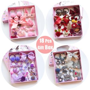 Raindo 18 Pcs/Box Children Cute Hair Accessories Set Baby Fabric Bow Flower Hairpins Barrettes Hairclips Girls Headdress Gift Wholesale