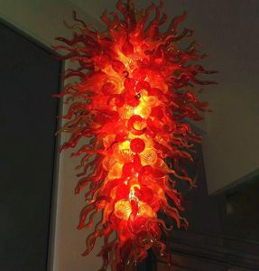 Lâmpadas pendentes modernas de excelente qualidade Lustre Murano grande com 60 polegadas de altura Luzes LED de tom vermelho Lustres de vidro 100% soprado à mão