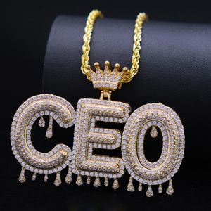 Fashion-Fashion Bling Diamond English Initial Letters Crown Custom Name Necklace Cubic Zirconia Gold Sports Rapper Mens Womens DIY Jewelry