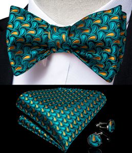 Wholesale bow tie sets resale online - Hi Tie Bow Tie Set Luxury Paisley Gold Peacock Color Bow Tie Self Vlinderdas Set Party Drop LH o