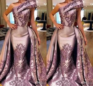 New Fashion Light Purple Mermaid Evening Dresses One Shoulder Satin Appliques Prom Gowns Formal Dress Pageant Dress Evening Party Wear