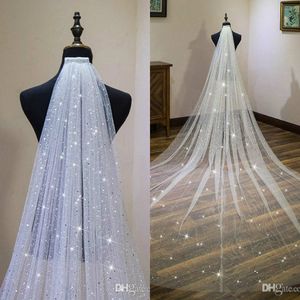 Shiny Wedding Veils Seqins Beaded Single Layer Major Beading 3M Bridal Veil Custom Made Long Head Dresses