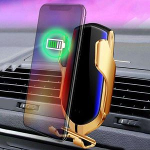 R2 Smart Wireless Charger Holder Induction Car Mount 10W laddningstelefon Auto Clamping för Samsung Galaxy S20 Obs och iPhone 12 XR XS Max 11 Pro Fast Chargers Retail